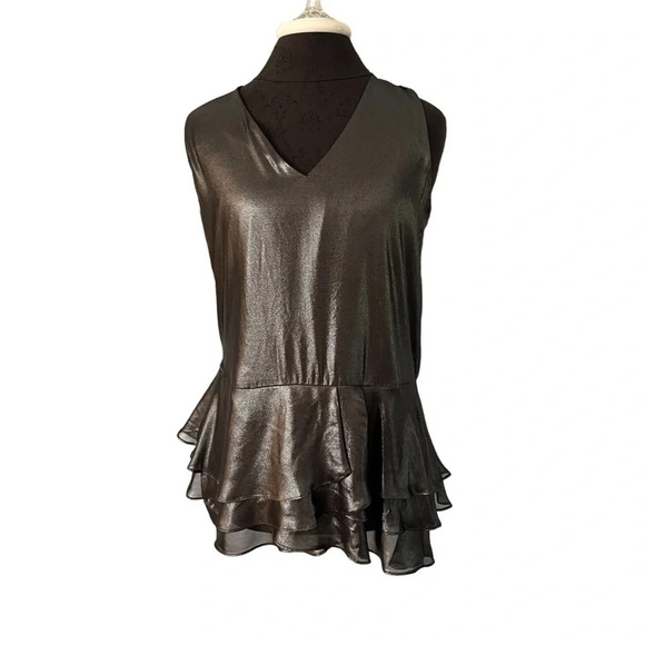 Banana Republic Metallic Silver Ruffle Hem Sleeveless Party Blouse Small - Picture 8 of 9